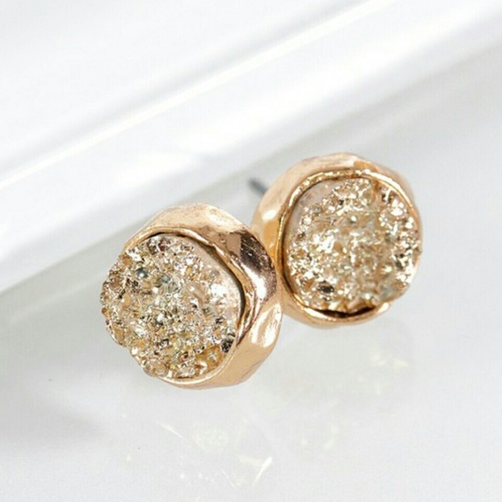 Gold Druzy Post Earrings